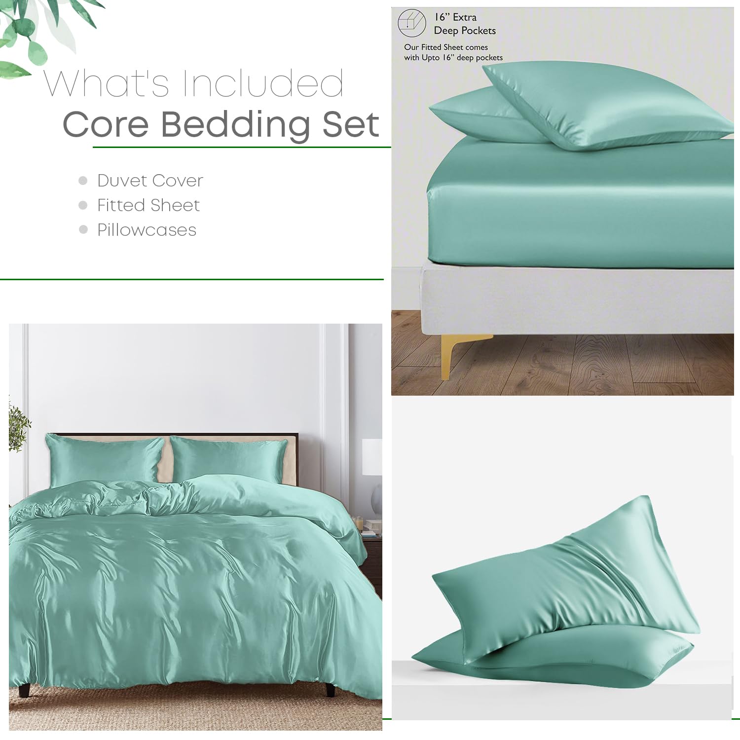 Linenwalas Tencel Lyocell Duvet Cover Set with Deep Pocket Fitted Sheet, Viscose Made from Eucalyptus Soft, Lightweight and Breathable Complete Bedding Set (Aqua, Twin)