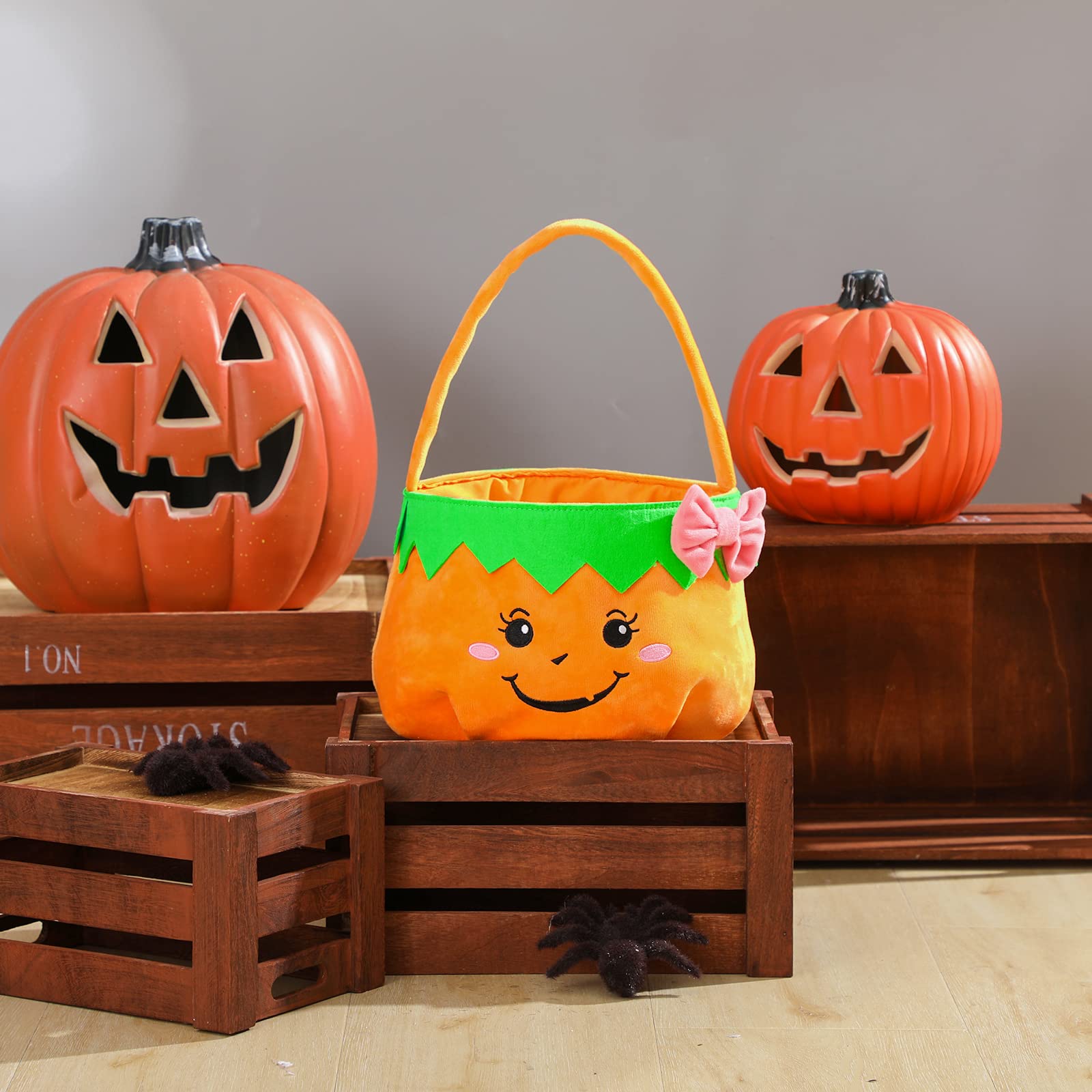 THOVSMOON Halloween Trick or Treat Bags,Halloween Candy Basket Tote, Tote Gift bucket for Halloween Party Favor Supplies (Pumpkin)