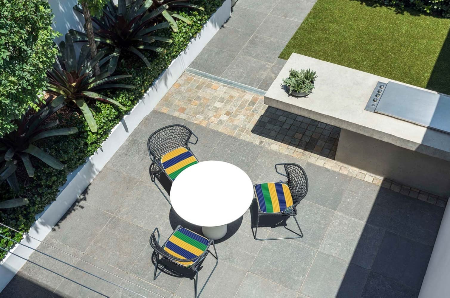 FBTS Prime Outdoor Seat Cushions Set of 2 Patio Chair Cushions with Ties 16x17 Inch Green Stripe U-Shape Chair Pads for Outdoor Patio Furniture Garden Home Office