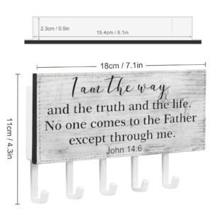 Bible Verse Key Holder for Wall, I Am The Way Mail Holder and Key Rack for Entryway, Farmhouse Home Decor Key Hooks, Rustic Key Hangers with 5 Hooks