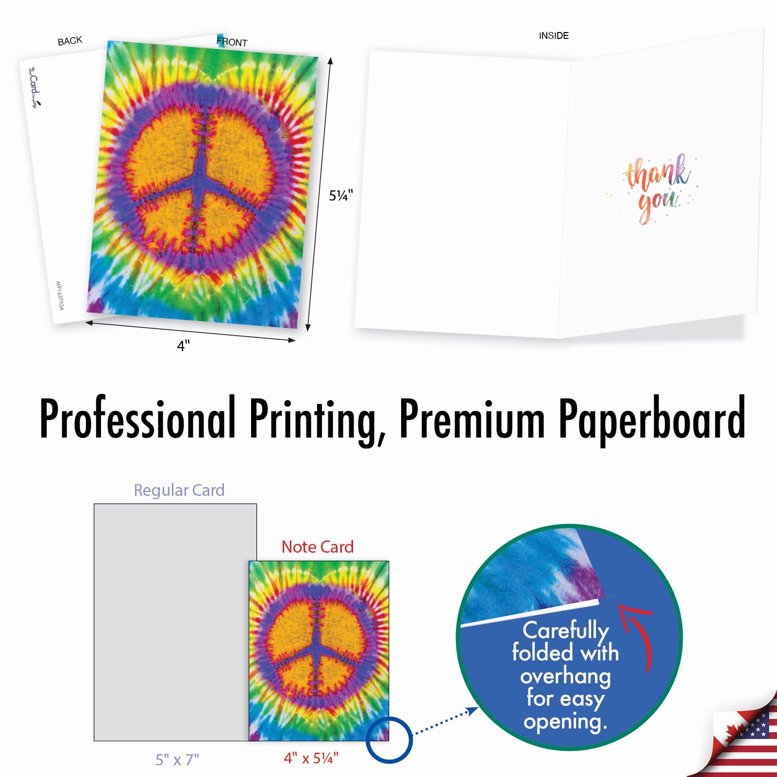 The Best Card Company Tie-Dye Peace - 20 Assorted Boxed Thank You Note Cards with Envelopes (4 x 5.12 Inch) - AM9163TYG-B2x10