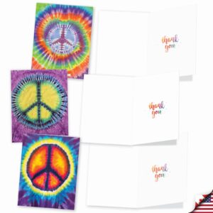 The Best Card Company Tie-Dye Peace - 20 Assorted Boxed Thank You Note Cards with Envelopes (4 x 5.12 Inch) - AM9163TYG-B2x10