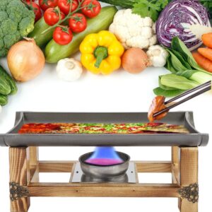 Grill Plate Non Stick Barbecue Plate Picnic Pan Cookware With Portable Stove Aluminum and Wooden Frame BBQ Griddle for Home or Hotel(30 cm)