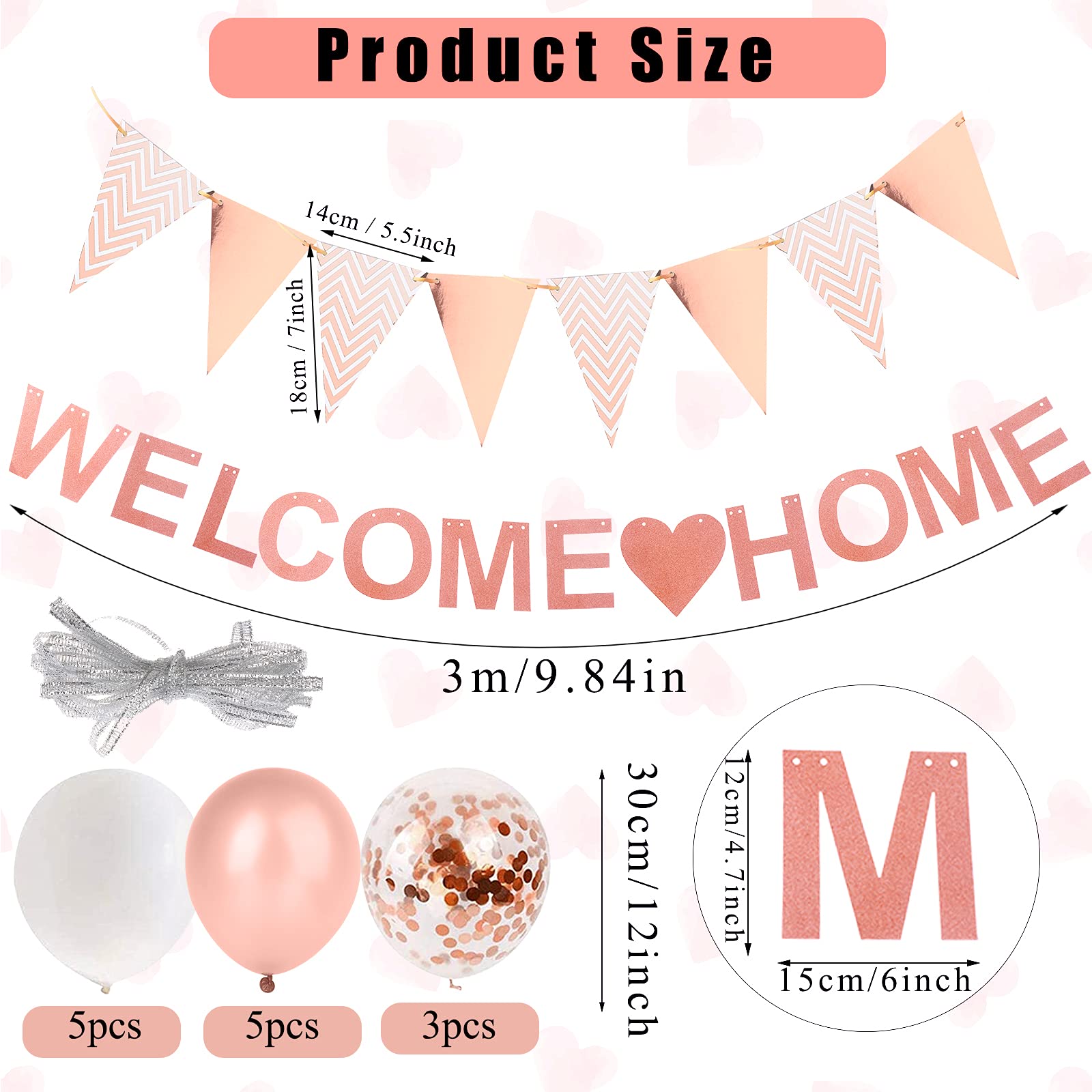 TBoxBo 15 Pcs Welcome Home Banner Rose Gold Glitter Welcome Back Balloon Banner Decorations Kit Welcome Home Decorations for Welcome Home Party Decorations, Welcome Home Sign