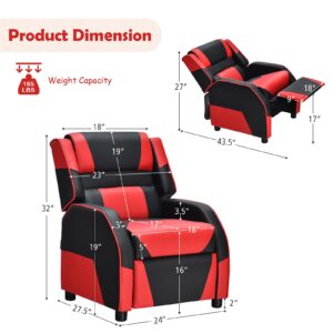 HONEY JOY Kids Recliner, Youth Game Reclining Chair w/Headrest & Back Pillow, Upholstered Leather Lounge Chair for Boys Girls, Manual Adjustable Toddler Single Sofa Chair for Living Room (Red)