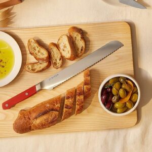 Misen Serrated Bread Knife - 10 Inch, High Carbon Stainless Steel, Japanese AUS10 - Ideal for Sourdough, Challah, Watermelon - Bread Slicer - Gray