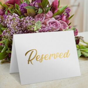 25 Pack Gold Reserved Table Signs for Wedding Party Restaurant - Double Sided Reserved Table Signs - Gold Reserved Signs for Tables - Gold Table Reserved Cards - White Paper Reserved Table Tent Card