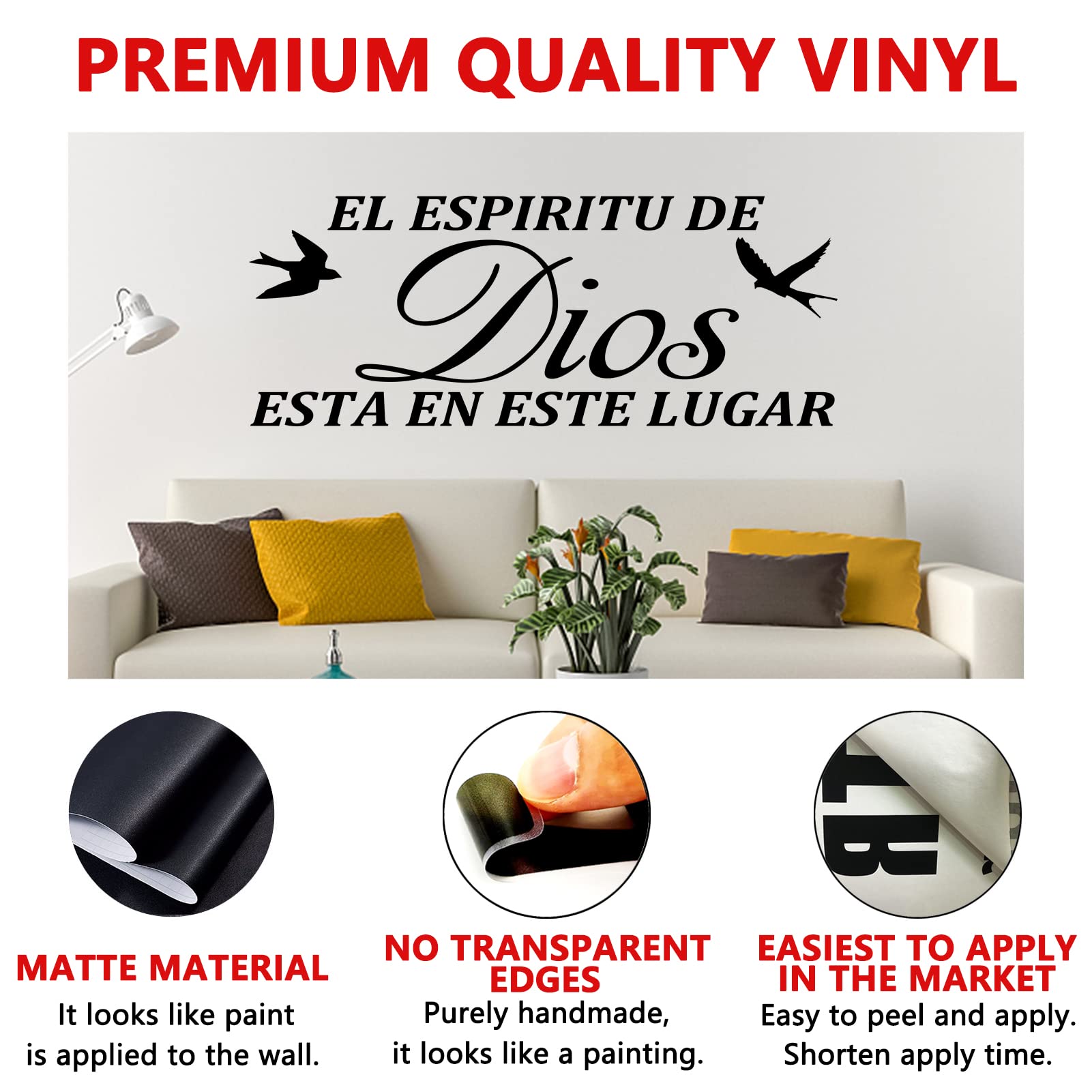 AnFigure Vinilos Decorativos para Pared, Frases para Decorar Pared En Español, Biblicos Spanish Cuadro Salmo Quotes Vinilo Home Art Decor Vinyl Stickers El Espiritu De Dios Esta En Este Lugar 23"X9"