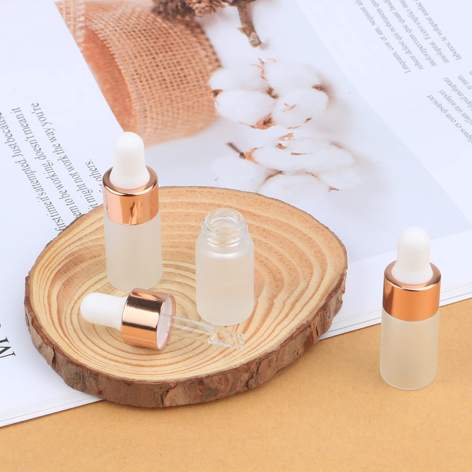 30 Pack Frosted Glass Dropper Bottle,Essential Oil Dropper Bottle Travel Glass Vials Cosmetic Sample Container For Essential Oils,Perfume With Glass Eye Dropper&Rose Gold Lids (3ml)