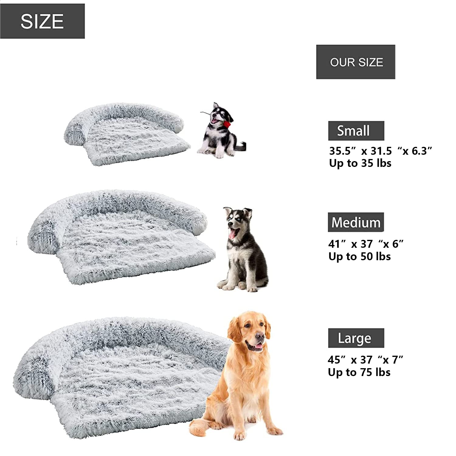 Dekeyoo Pet Couch Protector, Waterproof Calming Dog Bed for Large Dogs Plush Dog Mat Dog Sofa, Pet Furniture Cover with Soft Neck Bolster, Machine Washable Dark Grey Large