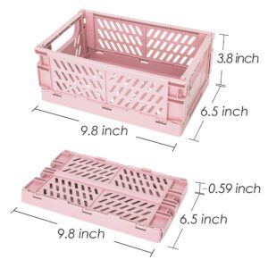 Xuanmuque 5-Pack Collapsible Plastic Storage Baskets for Organizing with Handle, Crate Bin for Desk Bedroom Office Bedroom, 9.8''L x 6.5''W x 3.8''H, Pink