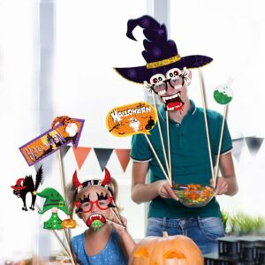 25 Halloween Photo Booth Props With Sticks, Halloween Theme Background Decoration.