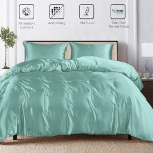 Linenwalas Tencel Lyocell Duvet Cover Set with Deep Pocket Fitted Sheet, Viscose Made from Eucalyptus Soft, Lightweight and Breathable Complete Bedding Set (Aqua, Twin)