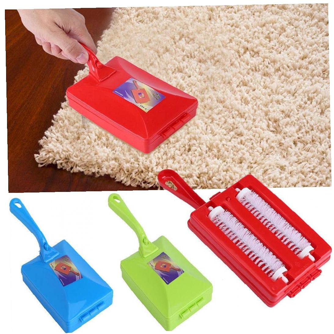 Froiny Carpet Debris Brush, Handheld Double Roller Carpet Sweeper Crumb Dirt Brush Cleaner Collector Random Color, One Size