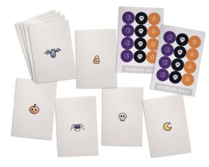 little bits & bobs halloween greeting card set - 24 note cards with envelopes & seal stickers - great for halloween thank you cards or kids halloween cards