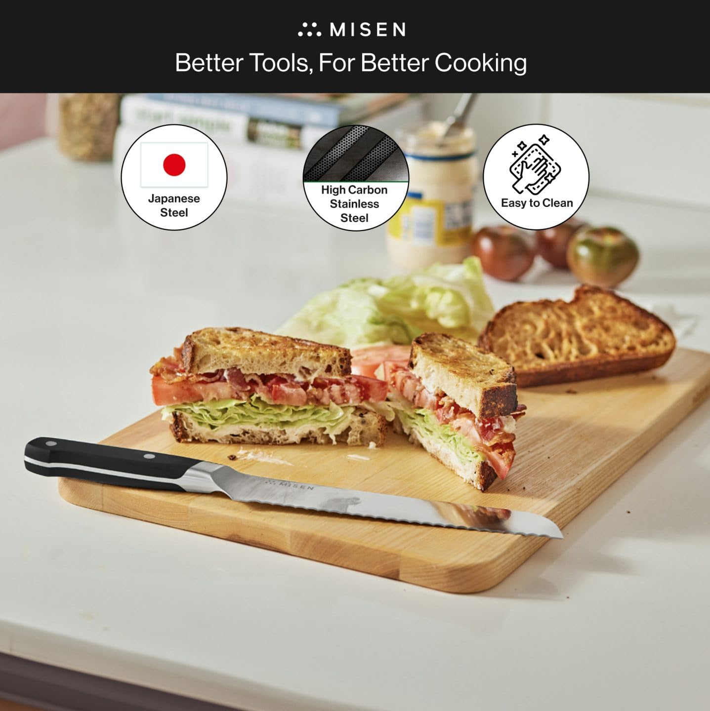 Misen Serrated Bread Knife - 10 Inch, High Carbon Stainless Steel, Japanese AUS10 - Ideal for Sourdough, Challah, Watermelon - Bread Slicer - Gray