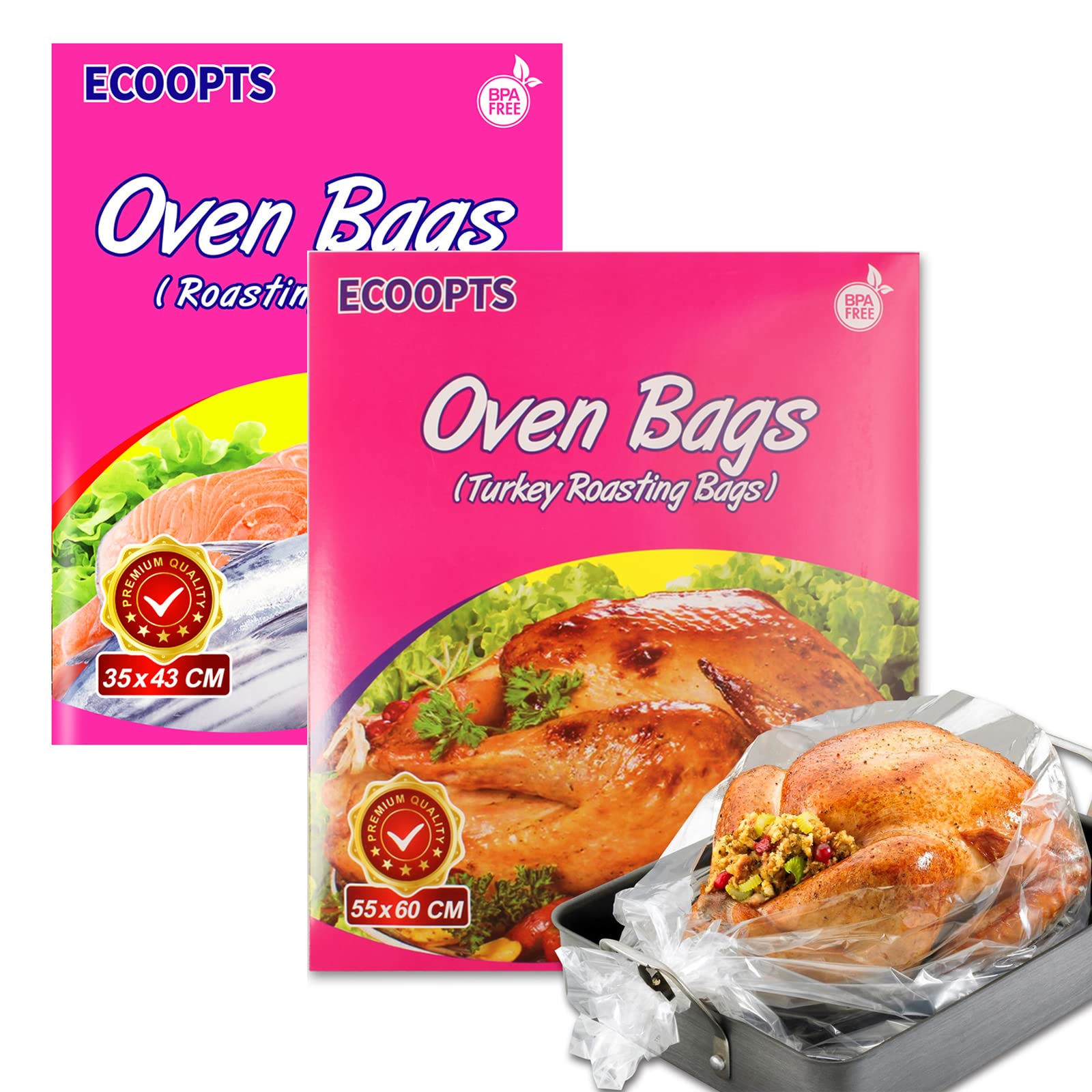 ECOOPTS 10×Turkey Oven Bags Large Size +15×Cooking Roasting Bags for Turkey Meat Ham Seafood Vegetable