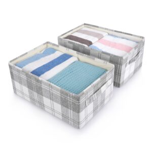 ANMINY 2PCS Storage Baskets Closet Storage Organizer Bins with Handles, Foldable Large Fabric Storage Bins for Shelves, Rectangular Baskets Laundry Clothes Blanket Cubes - Light Gray, Large