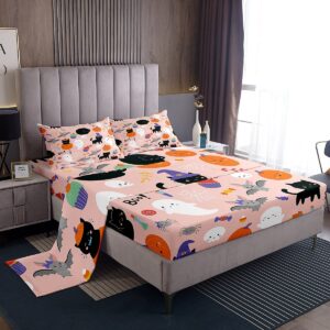 erosebridal happy halloween bedding set full size pumpkin lantern fitted sheet, cobwebs castle bed sheet set spooky cat bat bed cover for boys girls halloween decor halloween decorations