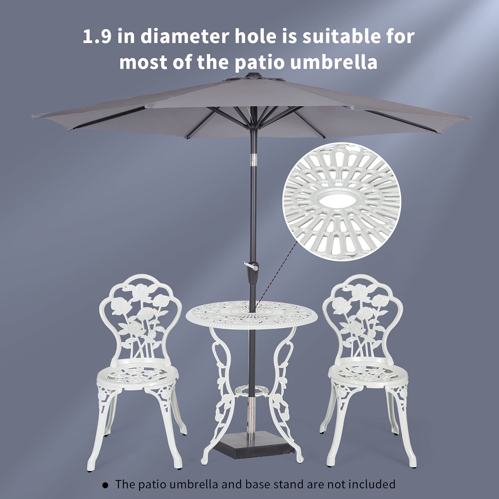 DORTALA Cast Aluminum Patio Bistro Set, 3 PCS Garden Table Set W/ 2 Chairs, Aluminum Frame, Exquisite Rose Scroll, 1.57” Outdoor Furniture for Balcony, Poolside, White