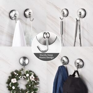 Yohom Suction Cup Hooks for Shower Stainless Steel Heavy Duty Kitchen Towel Hook Utensils Hanger Bathroom Shower Towel Holder for Loofah Storage Rack Wall Decor Wreath Hanging Hook 2Pcs Brushed Finish