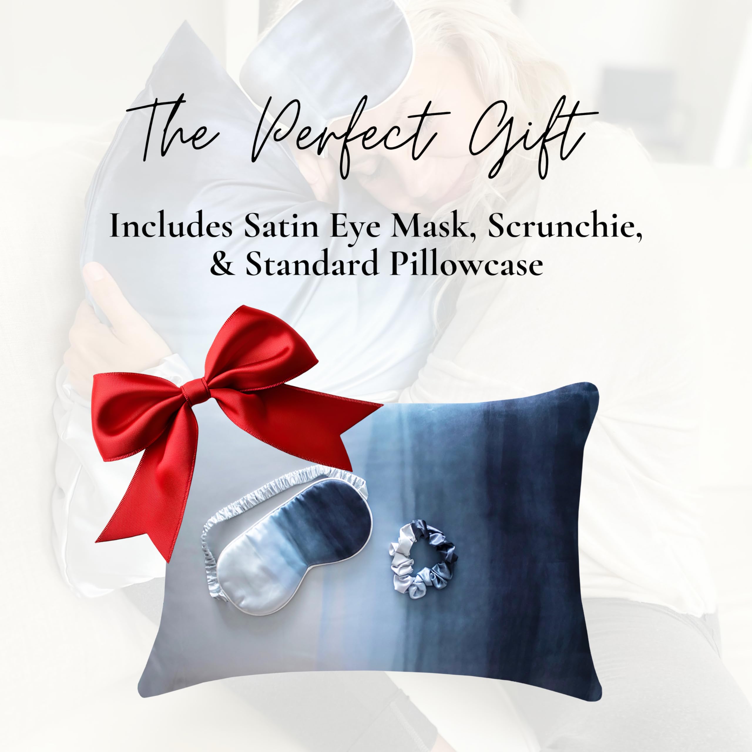 Fenrici Luxury Satin Pillowcase Gift Set – Includes Eye Mask & Scrunchie, Pure Vegan Silk for Hair & Skin Care, for Girls, Moms, Friends, Elegant Blue Ombre Design, Standard Size