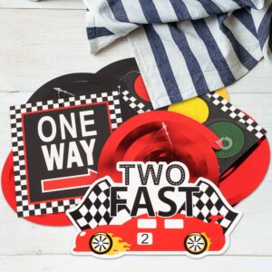 LINGTEER Race Car Two Fast Birthday Swirls Streamers - Let's Go Racing Happy 2nd Birthday Party Hanging Decorations Sign.