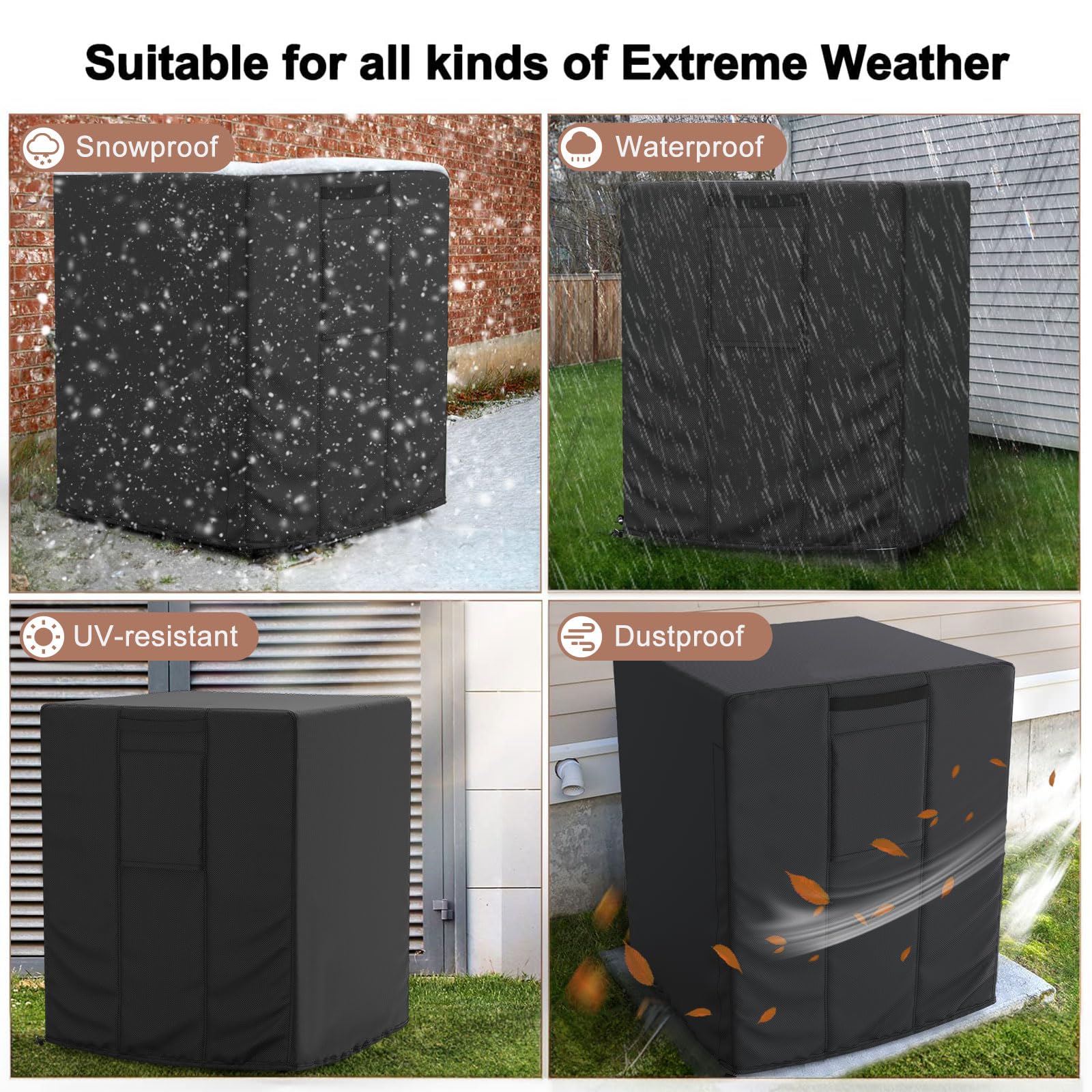 Mrrihand Central Air Conditioner Cover for Outside Units Waterproof Heavy Duty AC Unit for Outdoor Large AC Cover for Winter (24"X24"X30")-Balck