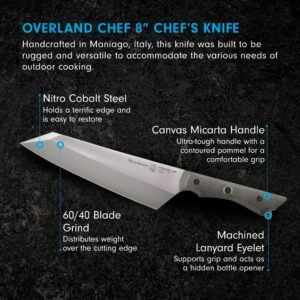 Messermeister Overland Chef 8” Chef’s Knife - Nitro Cobalt Steel, Canvas Micarta Handle & Hidden Bottle Opener