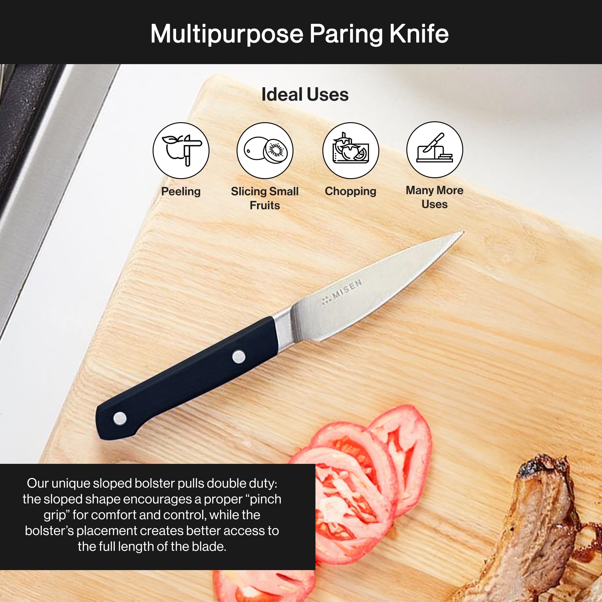 Misen 3.5-Inch Precision Paring Knife: Ideal for Fruits & Vegetables, High Carbon Stainless Steel, Ultra-Sharp, Includes Kitchen Blade Guard - Black