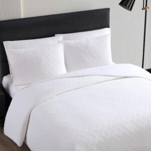 Vera Wang - Queen Duvet Cover Set, Reversible Luxury Bedding with Matching Shams, All Season Home Decor (Double Diamond White, Queen)