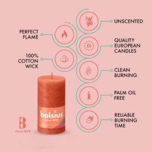 BOLSIUS 4 Pack Orange Rustic Pillar Candles - 2.75 X 5 Inches - Premium European Quality - Includes Natural Plant-Based Wax - Unscented Dripless Smokeless 60 Hour Party Décor and Wedding Candles