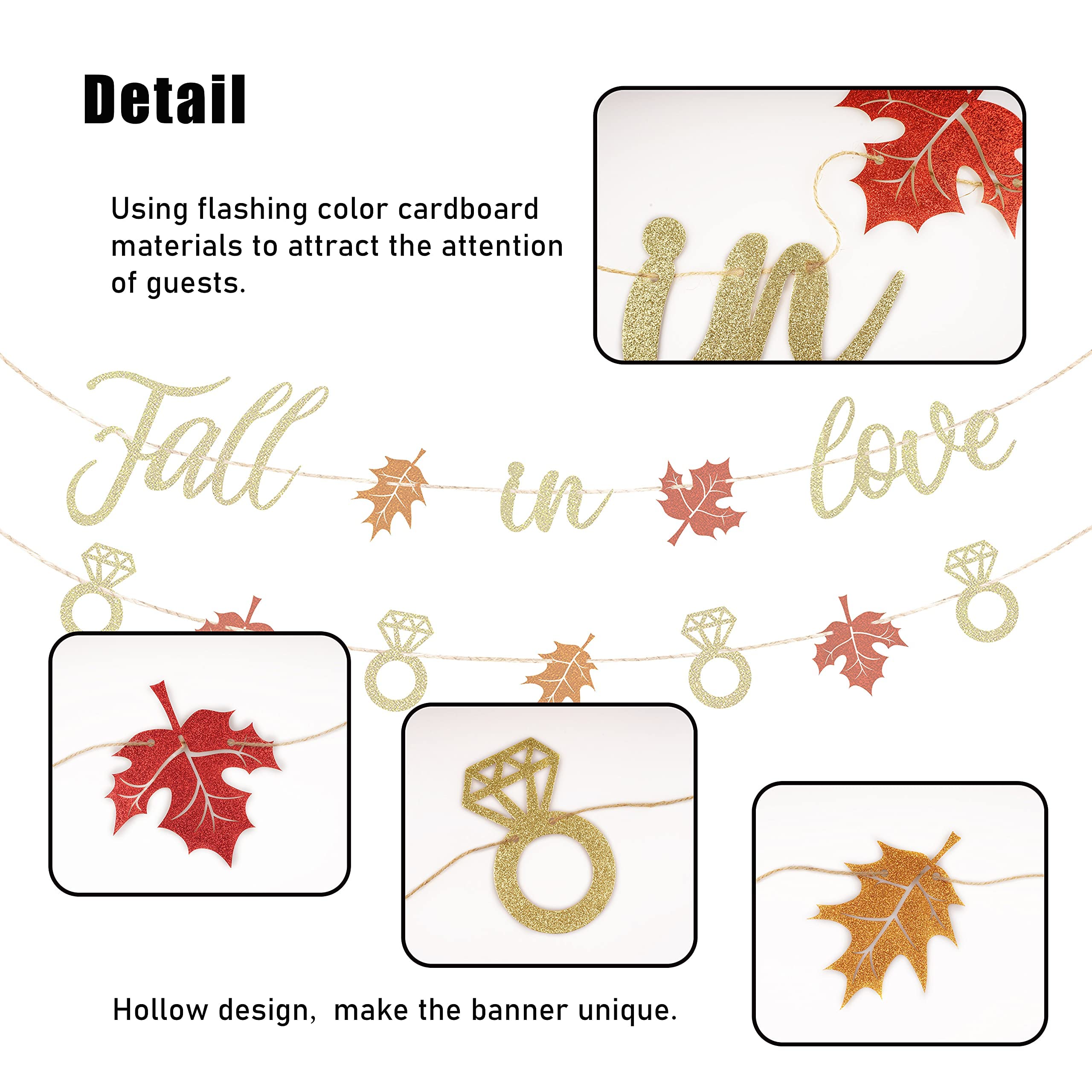 Fall in Love Banner Maple Leaves Glittery Garland for Fall Autumn Themed Wedding Engagement Bridal Shower Party Decorations