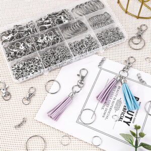 DIYDEC 360pcs Keychain Kit Silver Metal Keychain Clips Hooks with Key Rings Lobster Claw Clasps Keychain Accessories for Lanyard Bracelets Making Crafts