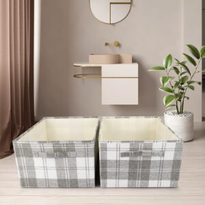 ANMINY 2PCS Storage Baskets Closet Storage Organizer Bins with Handles, Foldable Large Fabric Storage Bins for Shelves, Rectangular Baskets Laundry Clothes Blanket Cubes - Light Gray, Large