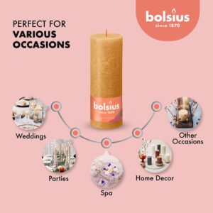 BOLSIUS 4 Pack Yellow Rustic Pillar Candles - 2.75 X 7.5 Inches - Premium European Quality - Includes Natural Plant-Based Wax - Unscented Dripless Smokeless 85 Hour Party Décor and Wedding Candles