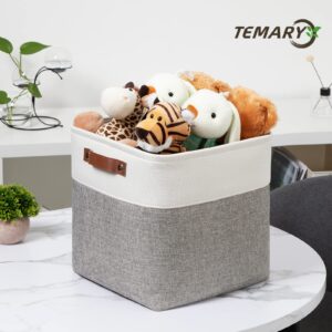 Temary 12 Inch Storage Baskets Foldable Fabric Storage Cubes 4PCs Storage Bins Organizer with Handles, Baskets for Organizing Clothes, Towels (White & Grey, 12 x 12 x 12)