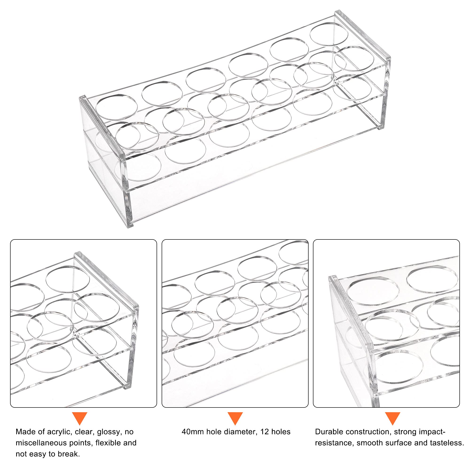 MECCANIXITY 12-Well Acrylic Test Tube Rack Holder Lab Stand 30mm Hole Diameter Clear for Lab Tube 50ml