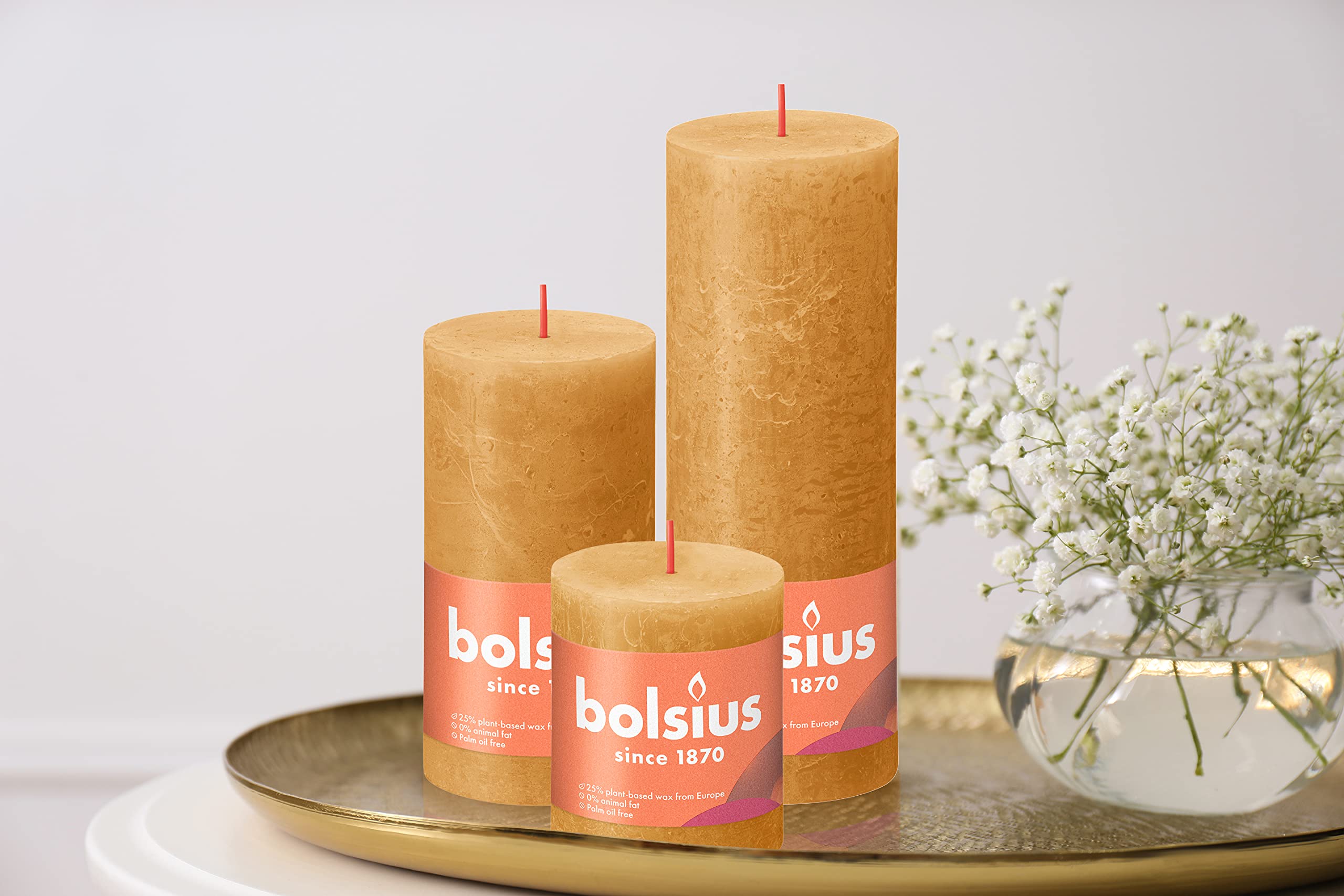 BOLSIUS 4 Pack Yellow Rustic Pillar Candles - 2.75 X 7.5 Inches - Premium European Quality - Includes Natural Plant-Based Wax - Unscented Dripless Smokeless 85 Hour Party Décor and Wedding Candles