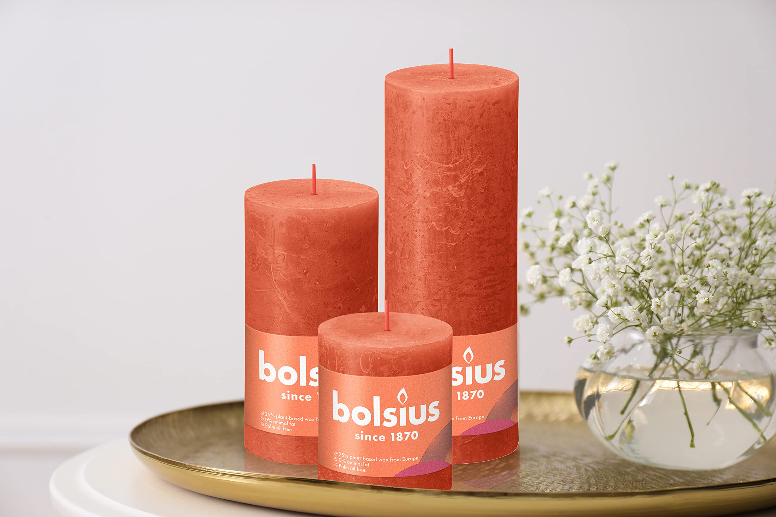 BOLSIUS 4 Pack Orange Rustic Pillar Candles - 2.75 X 5 Inches - Premium European Quality - Includes Natural Plant-Based Wax - Unscented Dripless Smokeless 60 Hour Party Décor and Wedding Candles