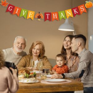 PTFNY Give Thanks Banner Thanksgiving Bunting Banner Garland with Maple Leaves Turkey and Pumpkin Signs Give Thanks Banner for Fall Thanksgiving Day Party Decorations Friendsgiving Home Party Supplies