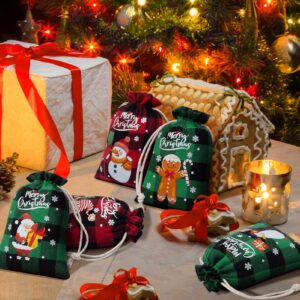 36Pcs Burlap Christmas Drawstring Bags Buffalo Plaid Xmas Gift Bags Burlap Xmas Candy Bags Small Christmas Linen Bags Goody Gift Bags Treat Sacks Reusable Gift Wrapping Bags Holiday Party Favors Bags