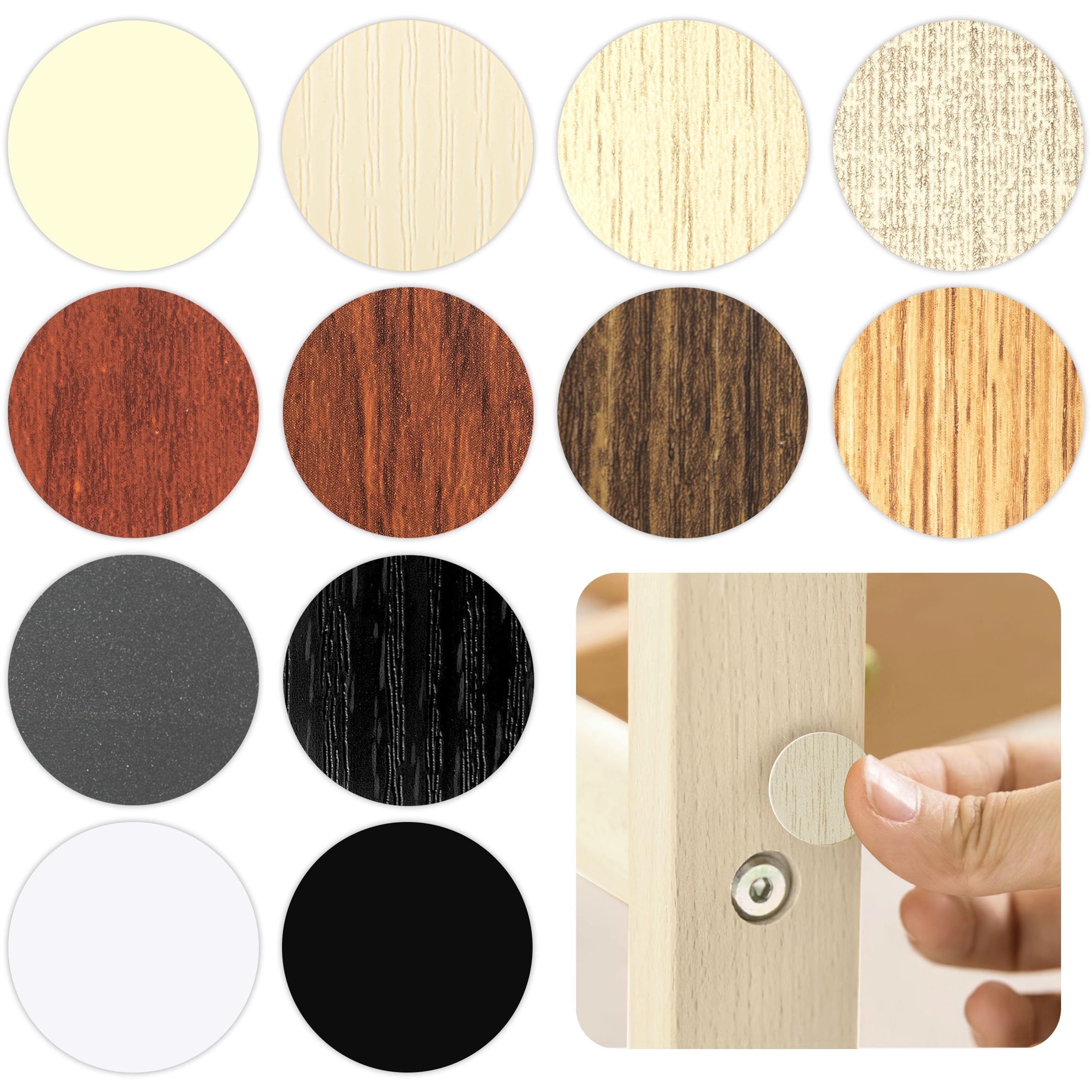 INKNOTE 648 PCS 12 Colors Self-Adhesive Screw Holes Covers Stickers PVC Dustproof Stickers for Wood Furniture Cabinet Wall Desk Chair Bookcase Shelve Plate (54 PCS for 1 Sheet, 12 Sheets in Total)