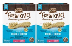 merrick fresh kisses double-brush dental dog treats with mint breath 36 count (pack of 2)