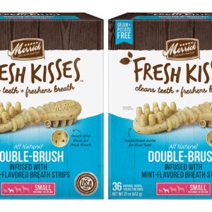 Merrick Fresh Kisses Double-Brush Dental Dog Treats with Mint Breath 36 Count (Pack of 2)