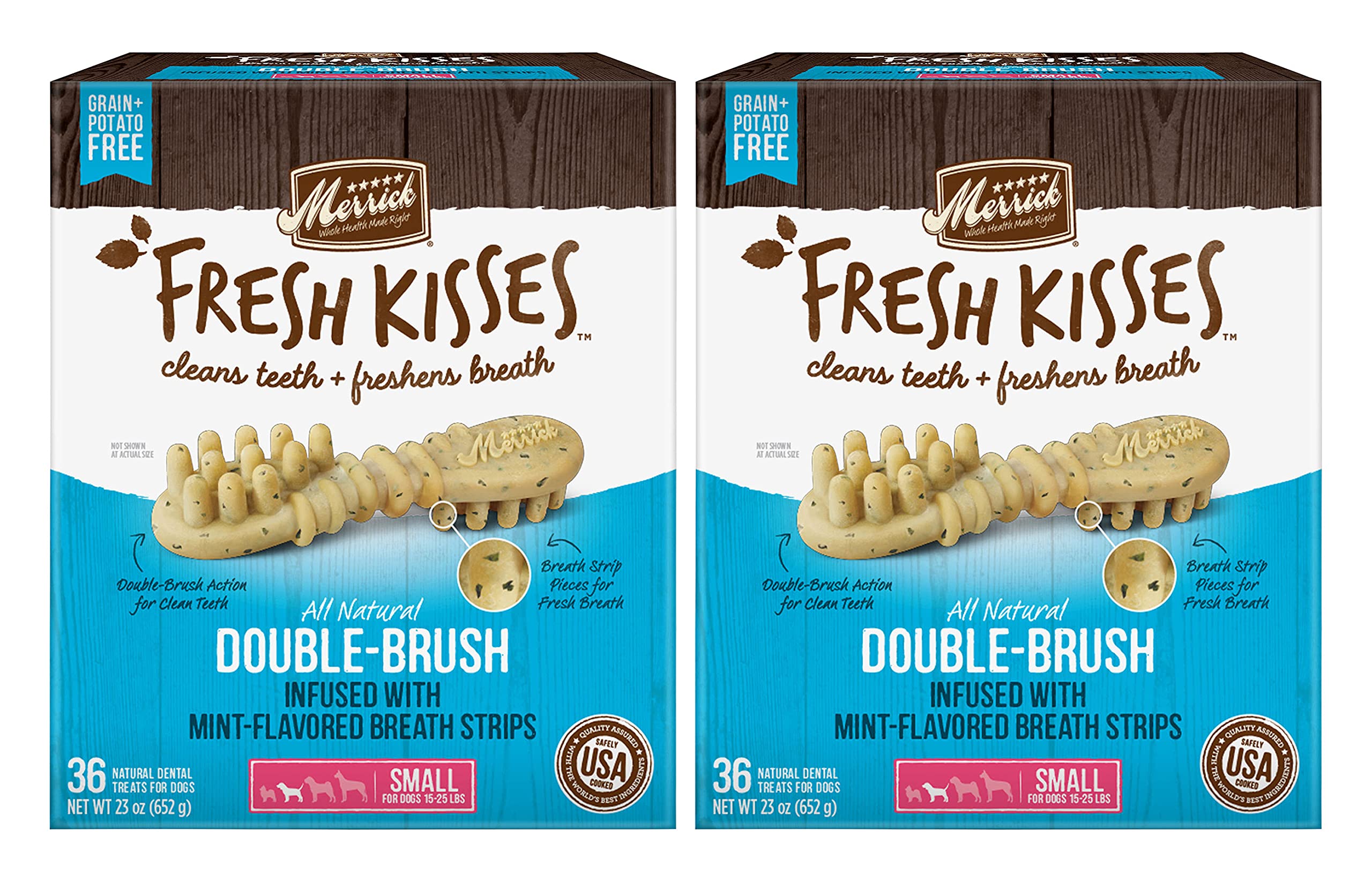 Merrick Fresh Kisses Double-Brush Dental Dog Treats with Mint Breath 36 Count (Pack of 2)