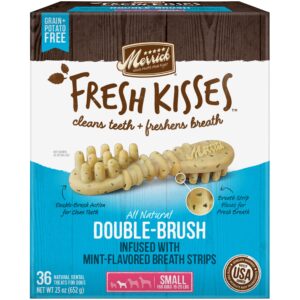 Merrick Fresh Kisses Double-Brush Dental Dog Treats with Mint Breath 36 Count (Pack of 2)