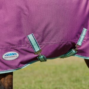 WeatherBeeta ComFiTec Premier Freedom Pony Detach-A-Neck Lite Horse Blanket, Purple/Navy/Mint, 60"