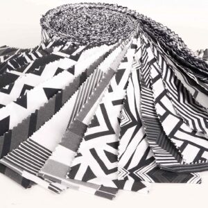 Soimoi 40Pcs Geometric Print Cotton Precut Fabrics for Quilting Craft Strips 2.5 inches Jelly Roll - White & Black