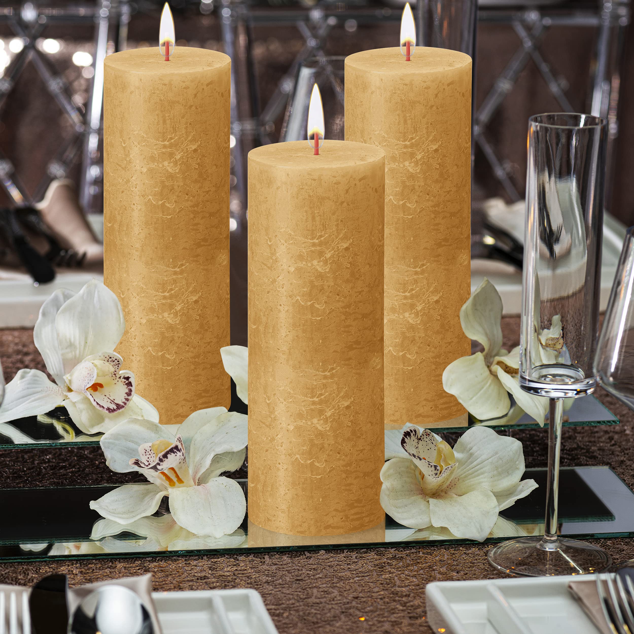 BOLSIUS 4 Pack Yellow Rustic Pillar Candles - 2.75 X 7.5 Inches - Premium European Quality - Includes Natural Plant-Based Wax - Unscented Dripless Smokeless 85 Hour Party Décor and Wedding Candles